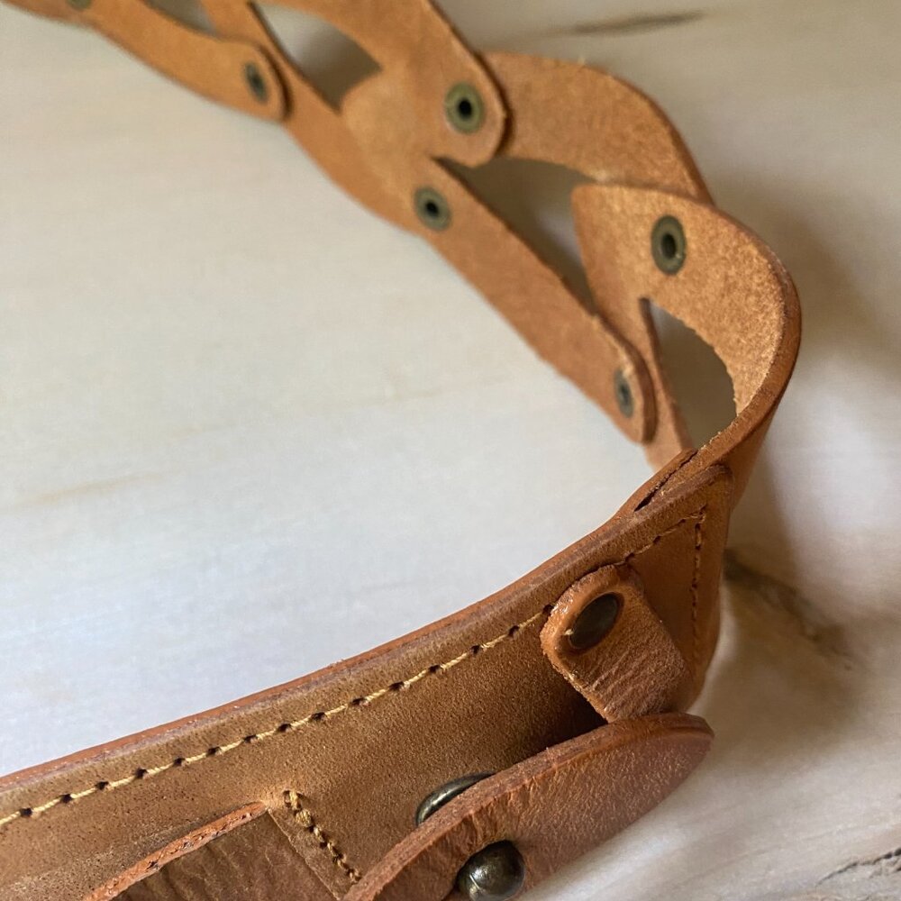 FRYE AND CO. Tan Leather Belt with Gold Buckle - Picture 7 of 11